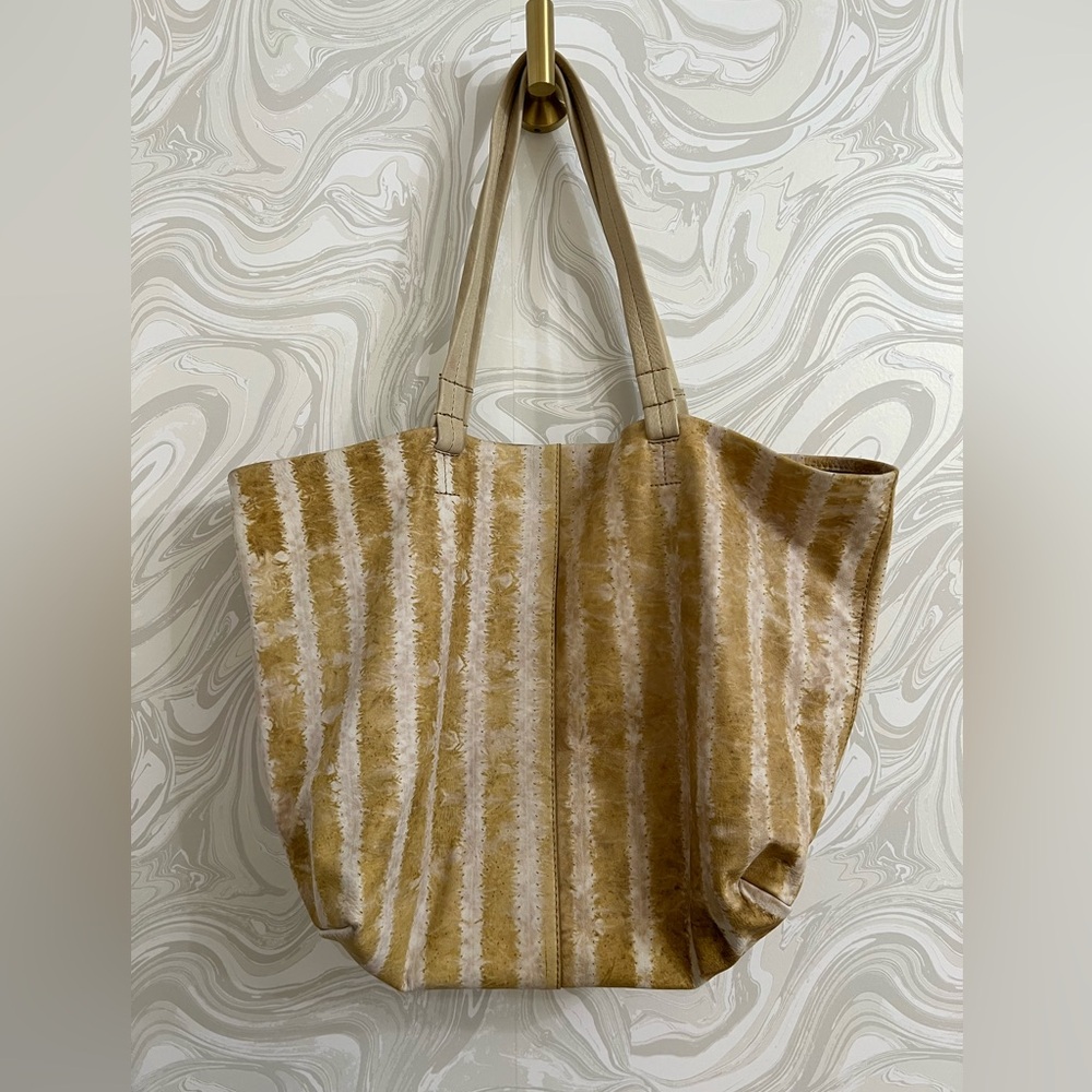 Anthropologie Tan and Cream Striped Tote